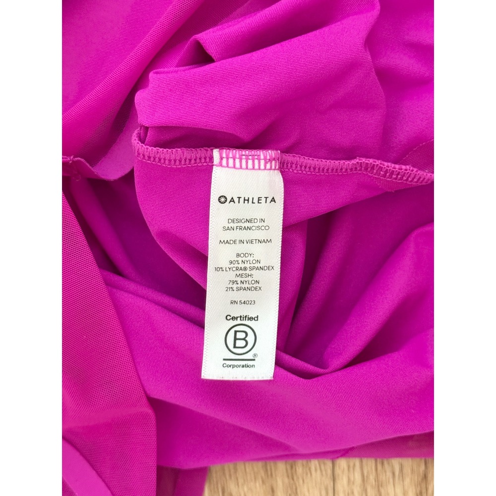 Athleta Womens Mesh Trim Short Sleeve Workout Top Magenta Pink XS 404756-03‎ - Picture 6 of 8